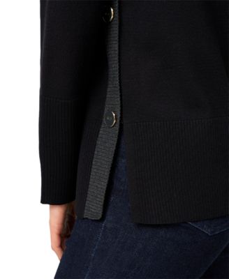 Women's Contrast-Trim Side-Button Tunic Sweater