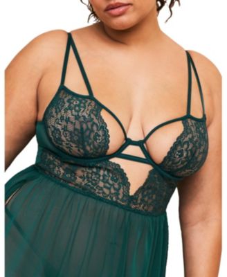 Plus Size Rae Unlined Babydoll & G-String Set Lingerie
