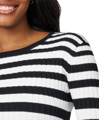 Women's Striped Ribbed Crewneck Sweater