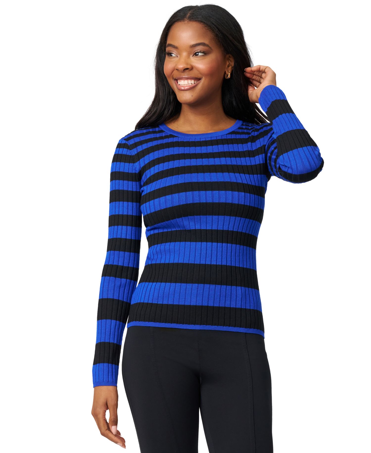 Women's Striped Ribbed Crewneck Sweater