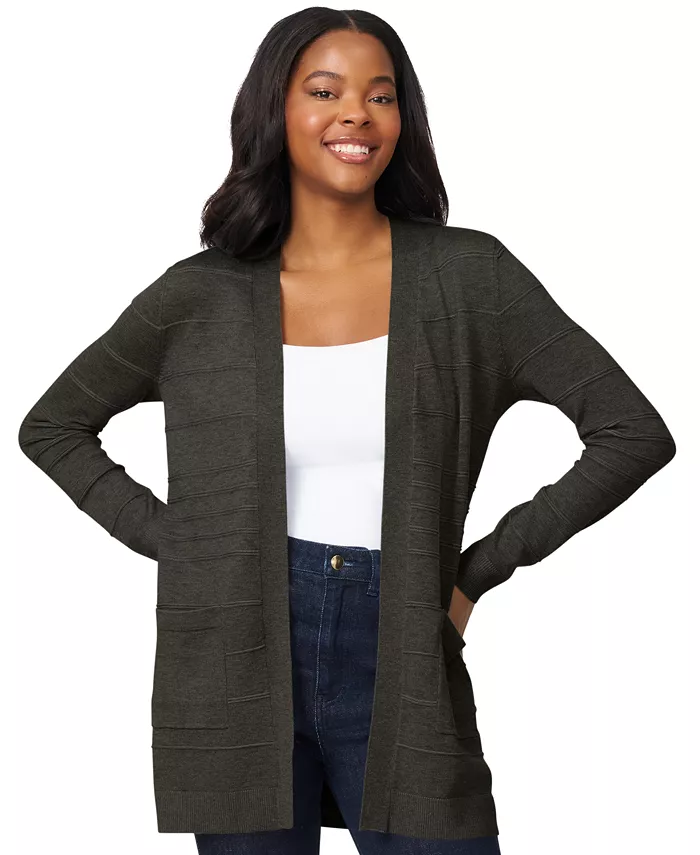 Women's Ribbed Open-Front Long Cardigan