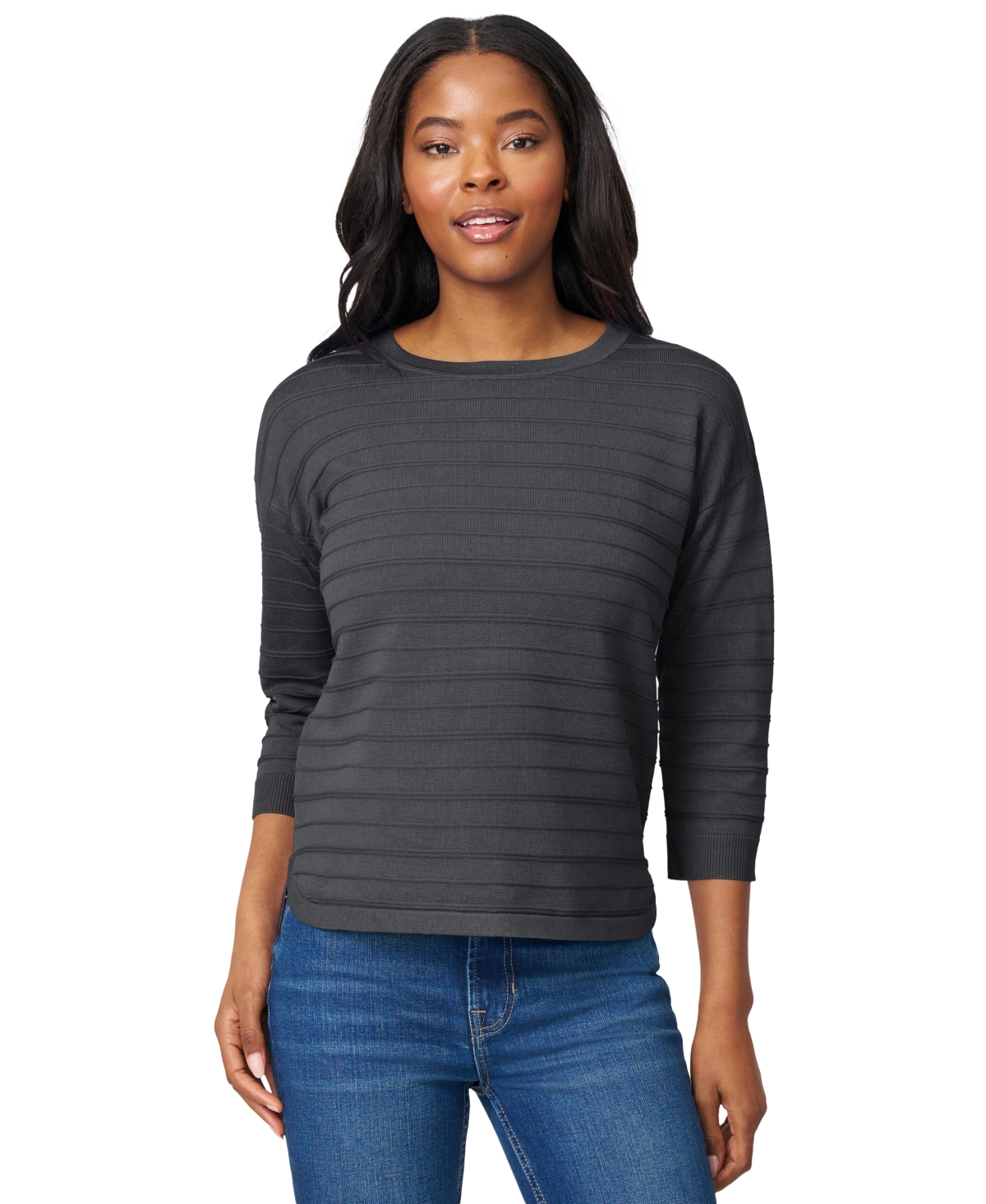 Melissa Paige Women's Ottoman-rib Crewneck 3/4-sleeve Sweater In Gray