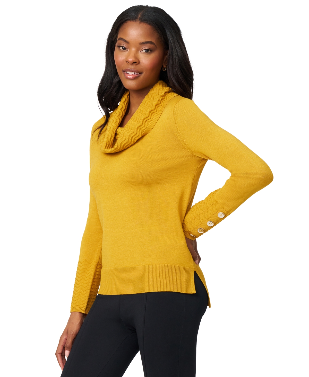 Melissa Paige Women's Chevron-trimmed Cowl-neck Sweater In Yellow