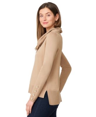 Women's Chevron-Trimmed Cowl-Neck Sweater