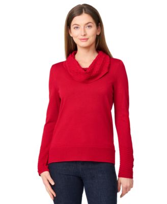 Women's Chevron-Trimmed Cowl-Neck Sweater