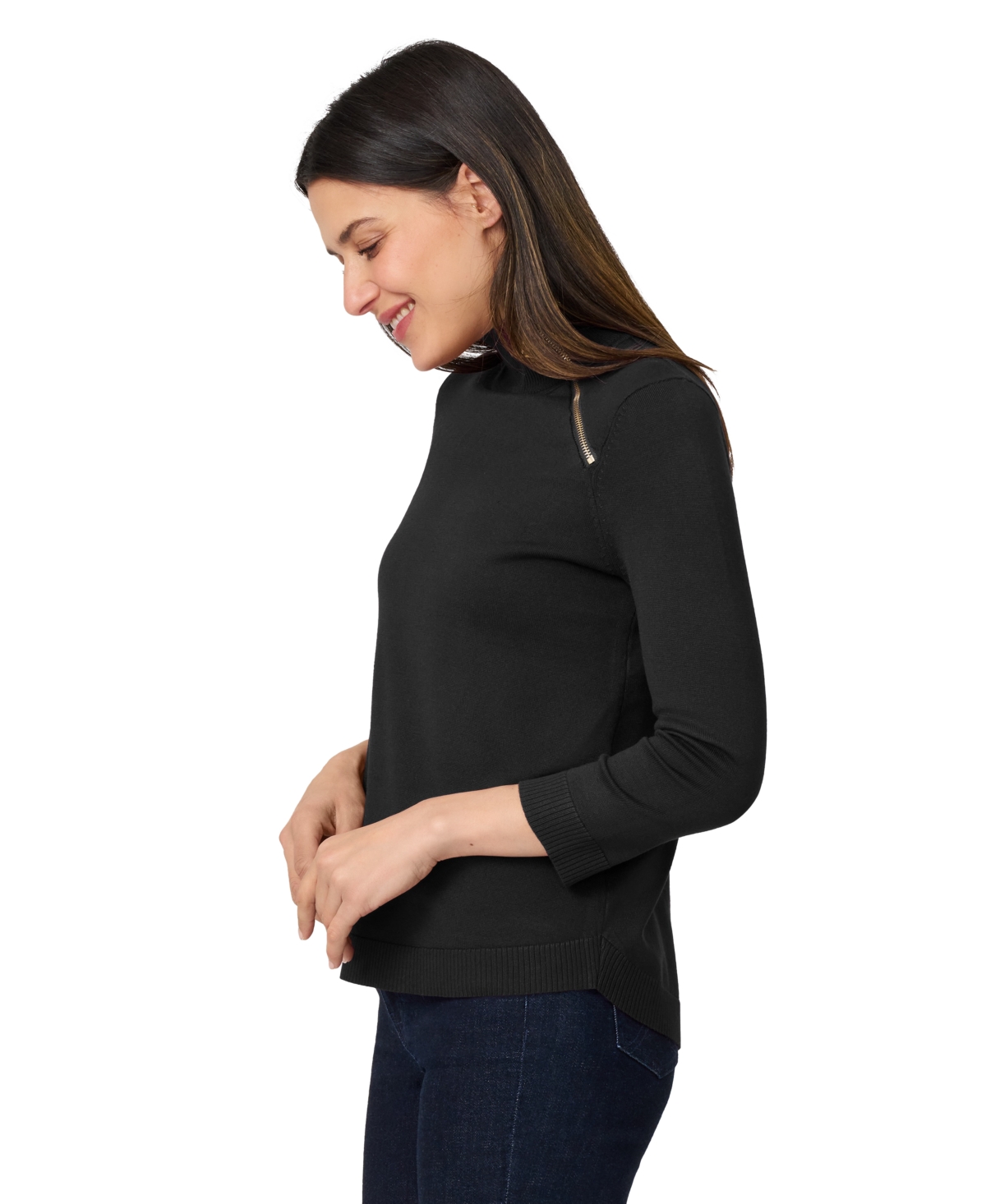 Melissa Paige Women's Mock-neck Side-zip Sweater In Black