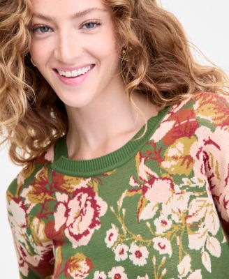 Women's Printed Crewneck Long-Sleeve Sweater 