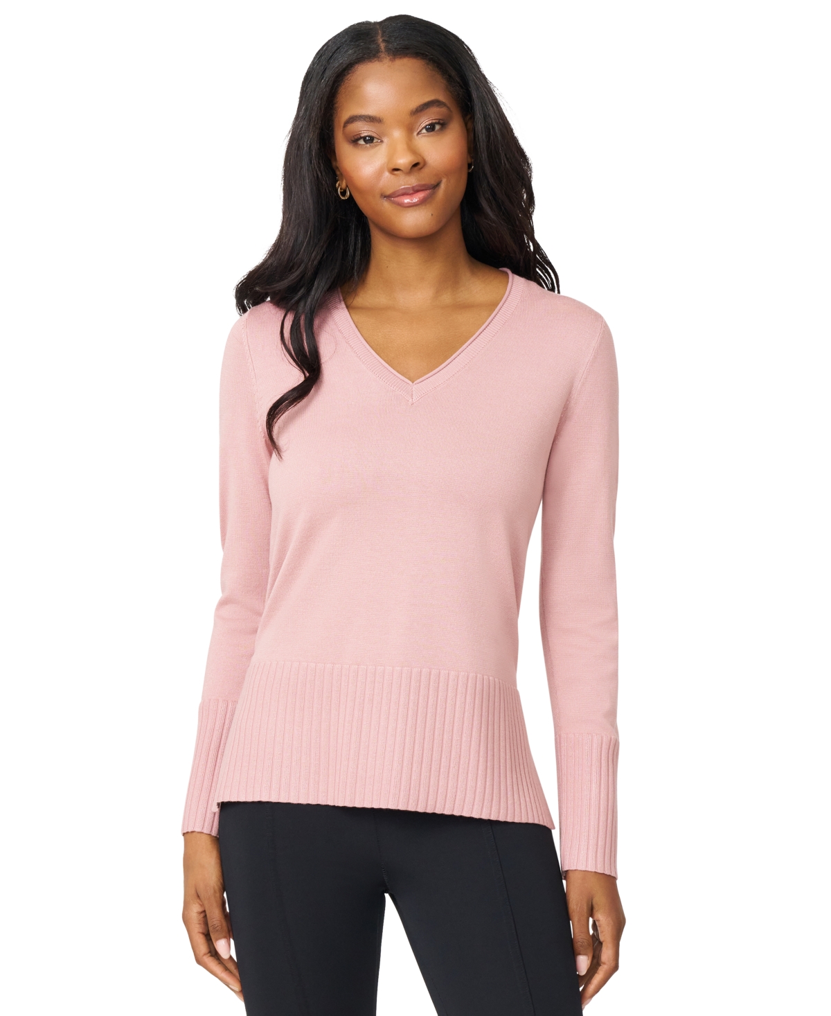 Melissa Paige Women's V-neck Wide-hem Wide-cuff Sweater In Pink
