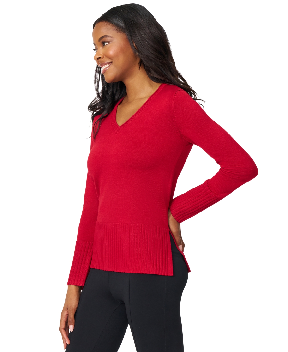 Melissa Paige Women's V-neck Wide-hem Wide-cuff Sweater In Red