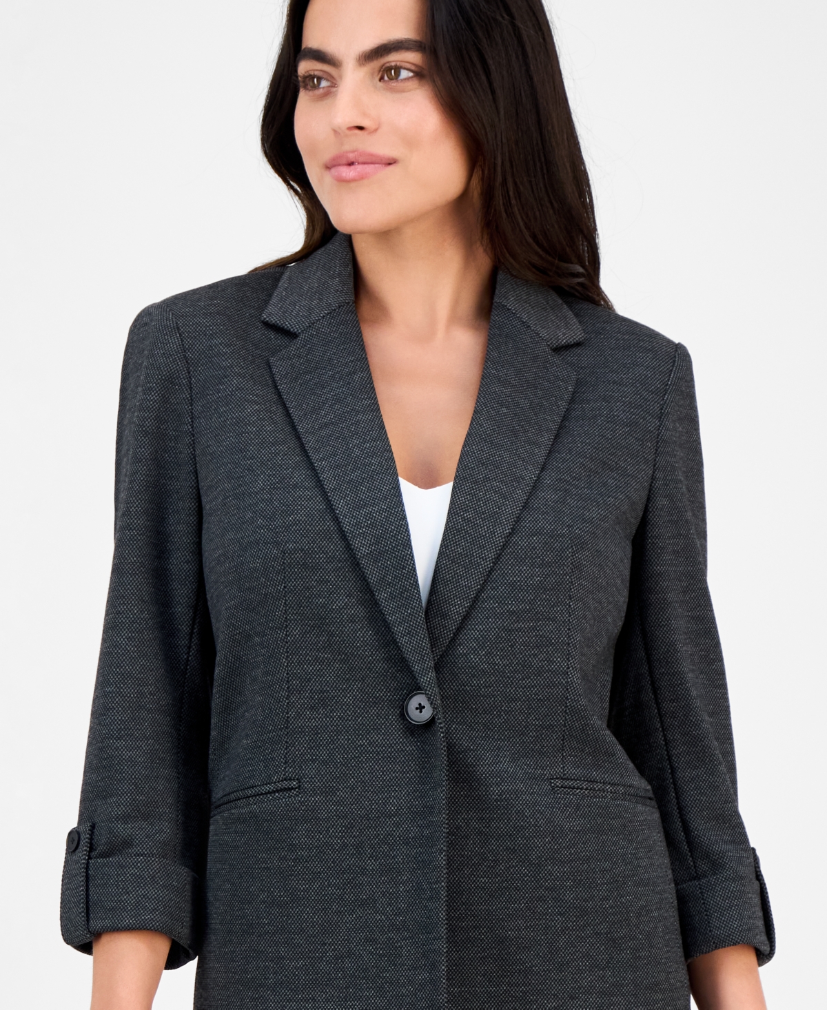 Ak Anne Klein Petite Notch-collar One-button Blazer In Multi