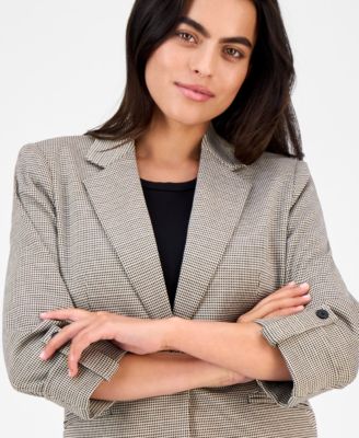 Petite Printed Notch-Collar One-Button Blazer