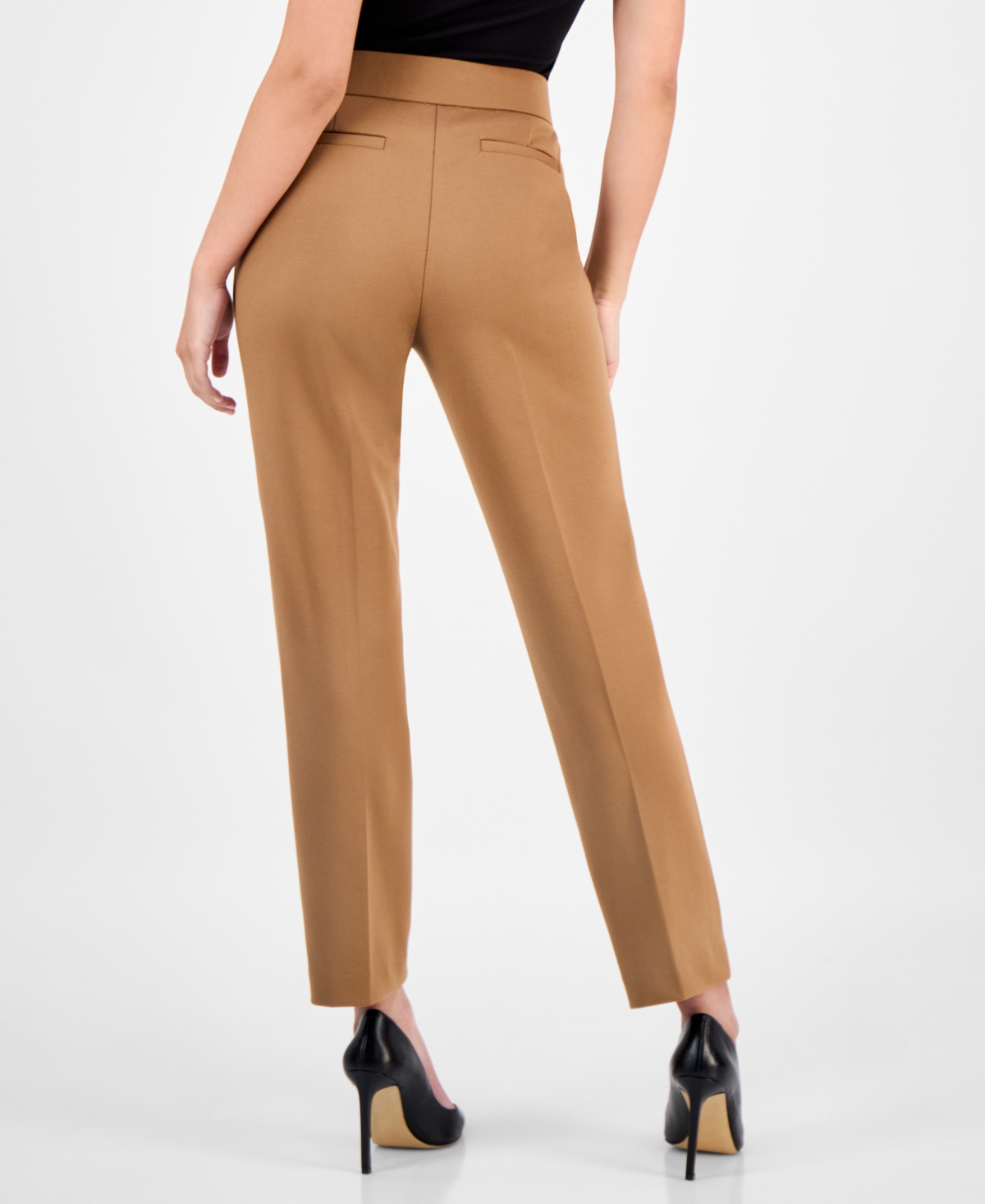 Ak Anne Klein Petite Mid-rise Straight-leg Ankle Pants In Brown