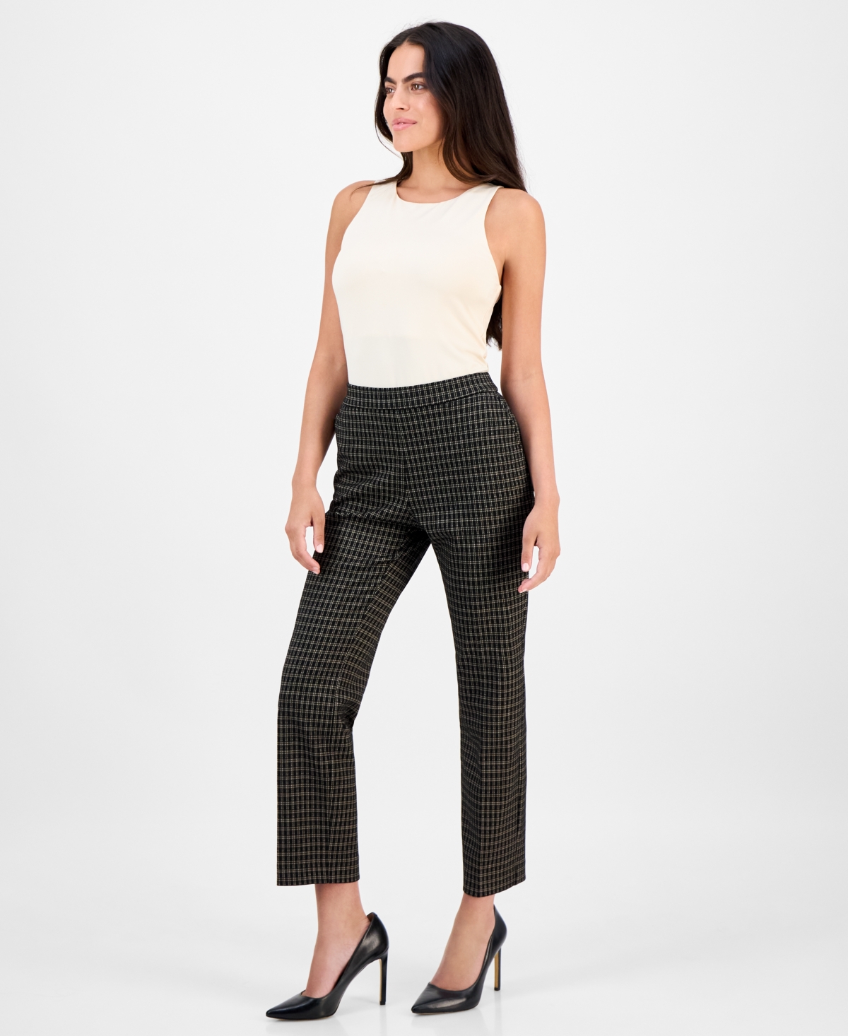 Ak Anne Klein Petite Mid-rise Straight-leg Ankle Pants In Multi