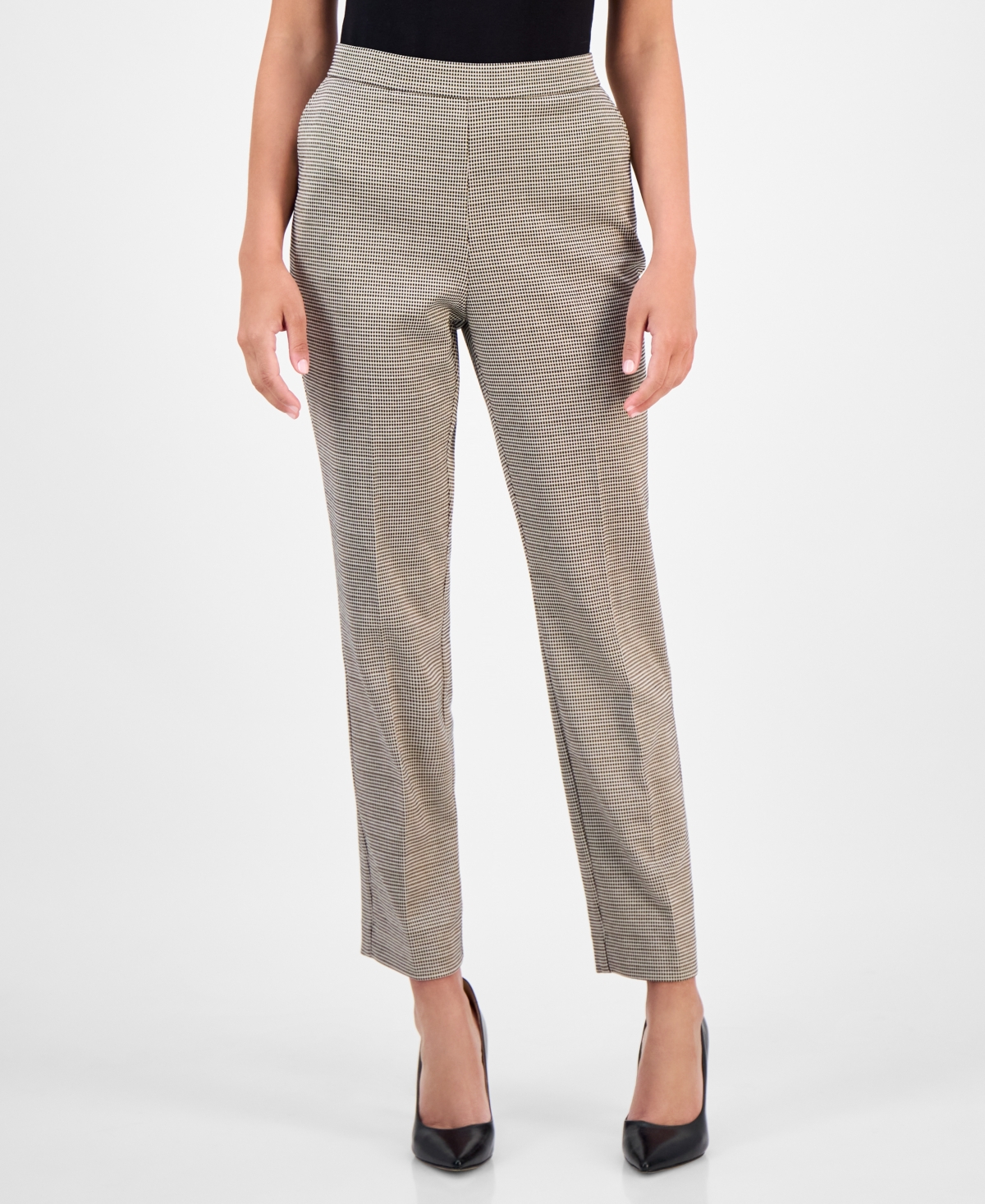 Ak Anne Klein Petite Printed Mid-rise Straight-leg Pants In Multi