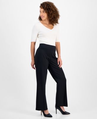 Petite Dot-Print Pull-On Ponte Pants 