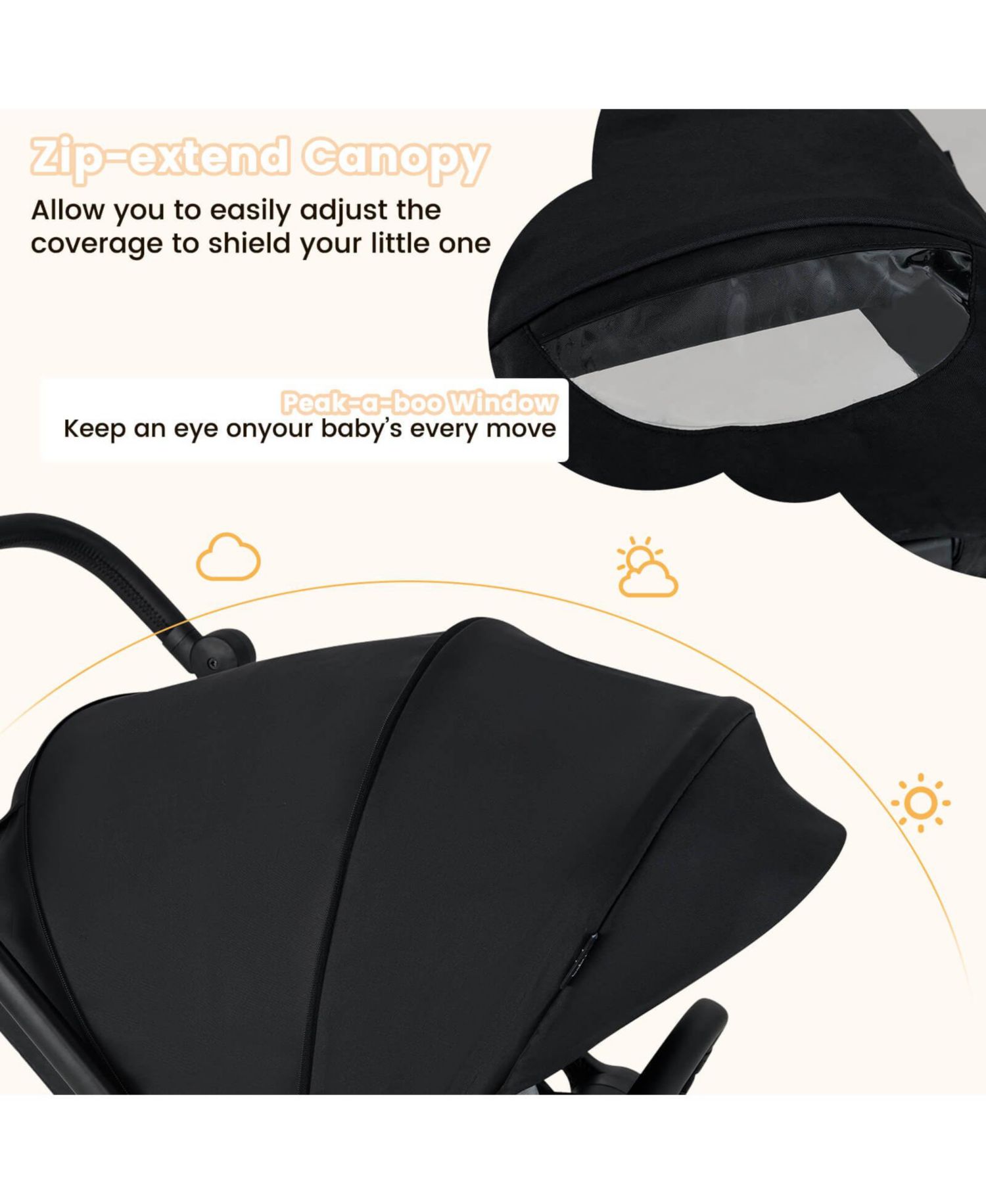 Baby Stroller Foldable Infant Pram with Reclining Backrest Handle