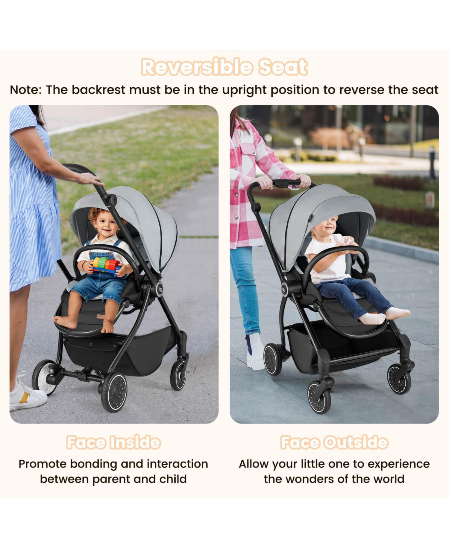 Baby Stroller Foldable Infant Pram with Reclining Backrest Handle
