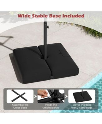 10 FT Solar Offset Hanging Umbrella Patio Cantilever Umbrella w/ 32 LED Lights