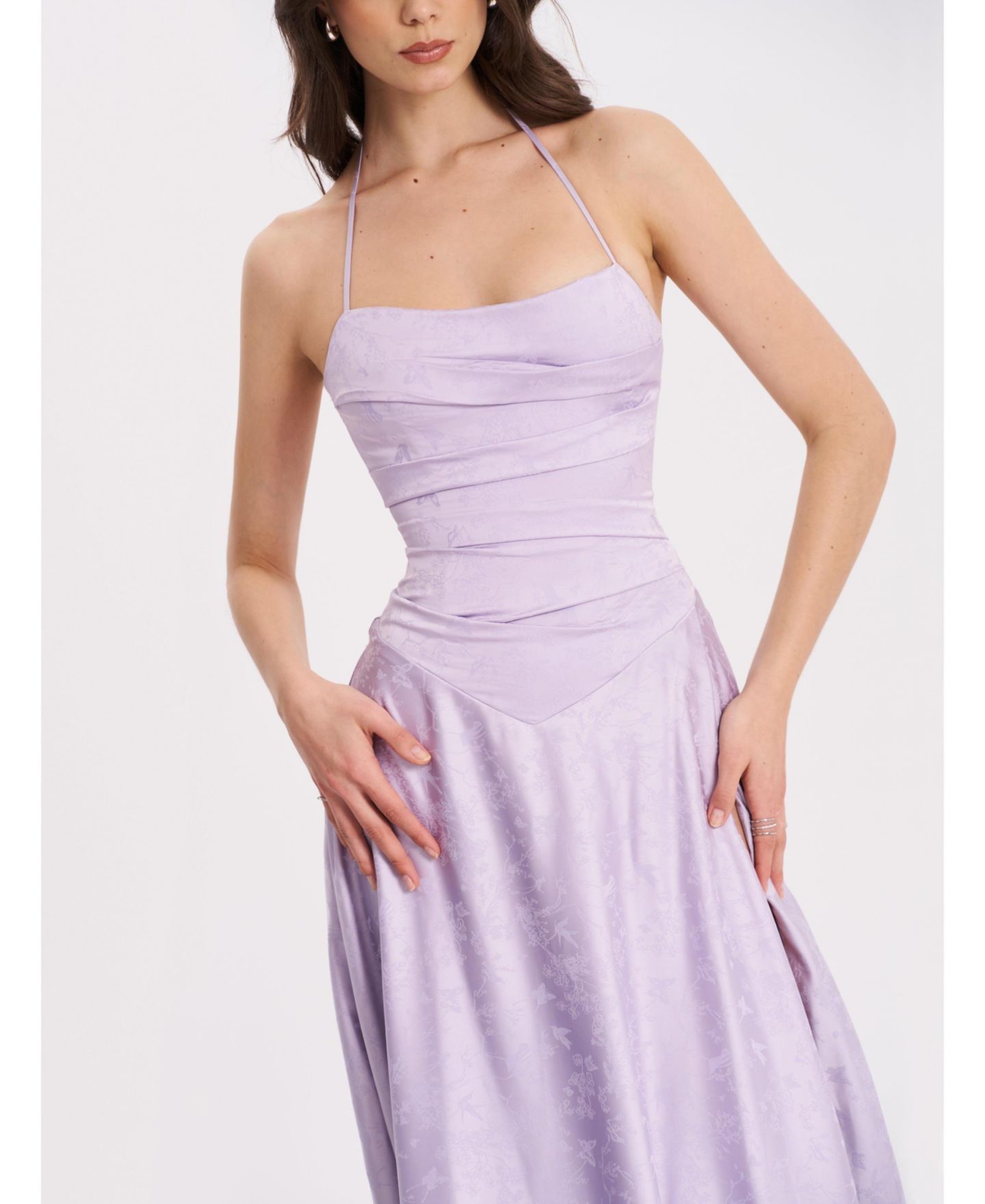 Женское платье Miss Circle Raegan Taro Purple Jacquard Rouched Maxi, цвет: Фиолетовый — фото 8