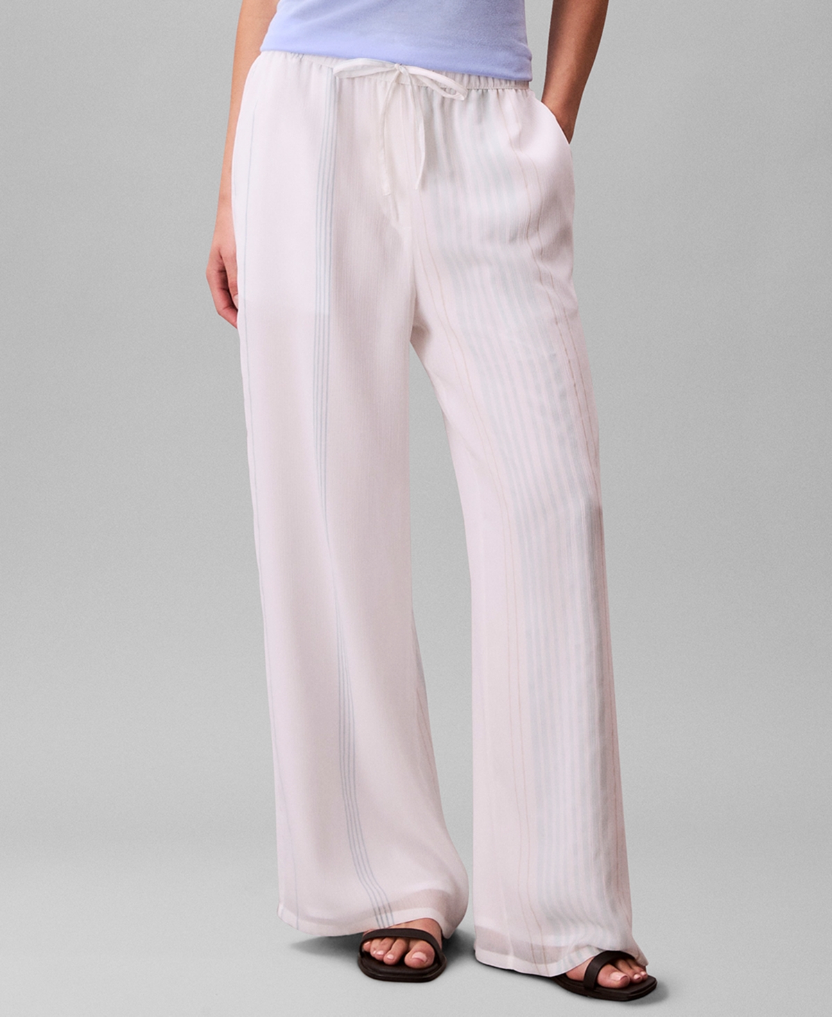 Women's Multi-Stripe Textured Wide-Leg Pants - Brilliant White