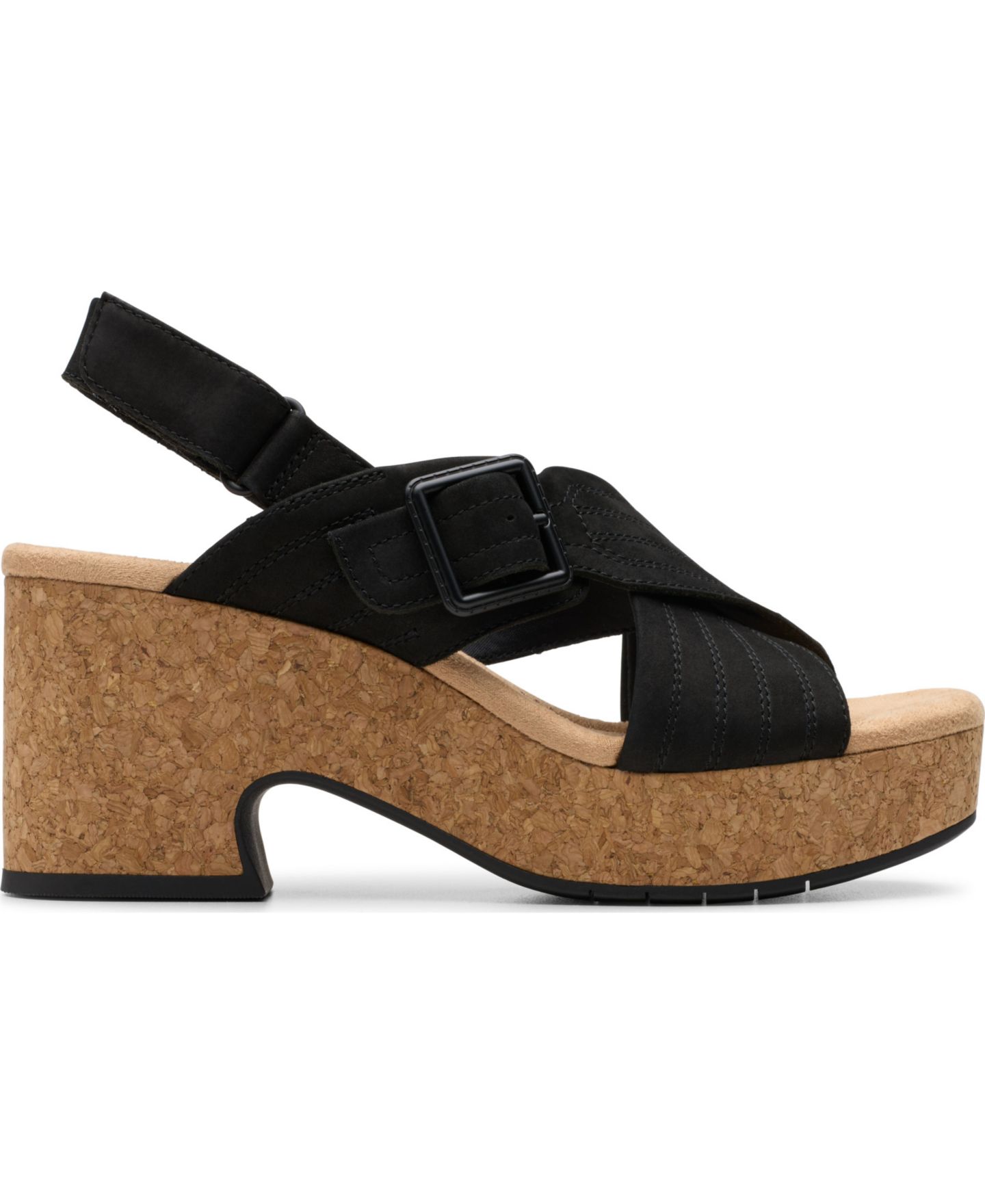 Женские сандалии Clarks Collection Nerisa West Buckle Wedge, цвет: Чёрный нубуковый — фото 2