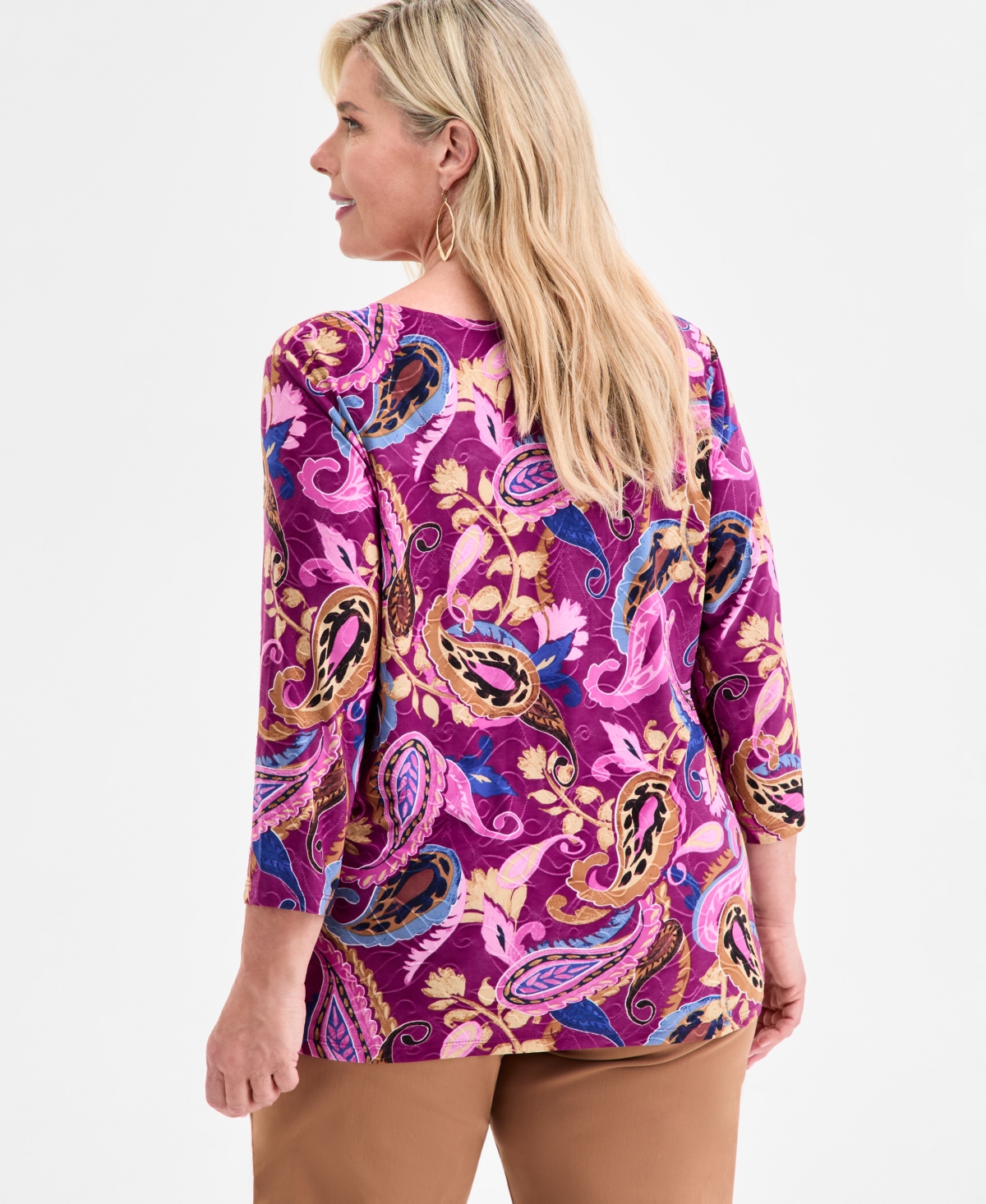 Jm Collection Plus Size Printed Jacquard Top, Macy's Exclusive
