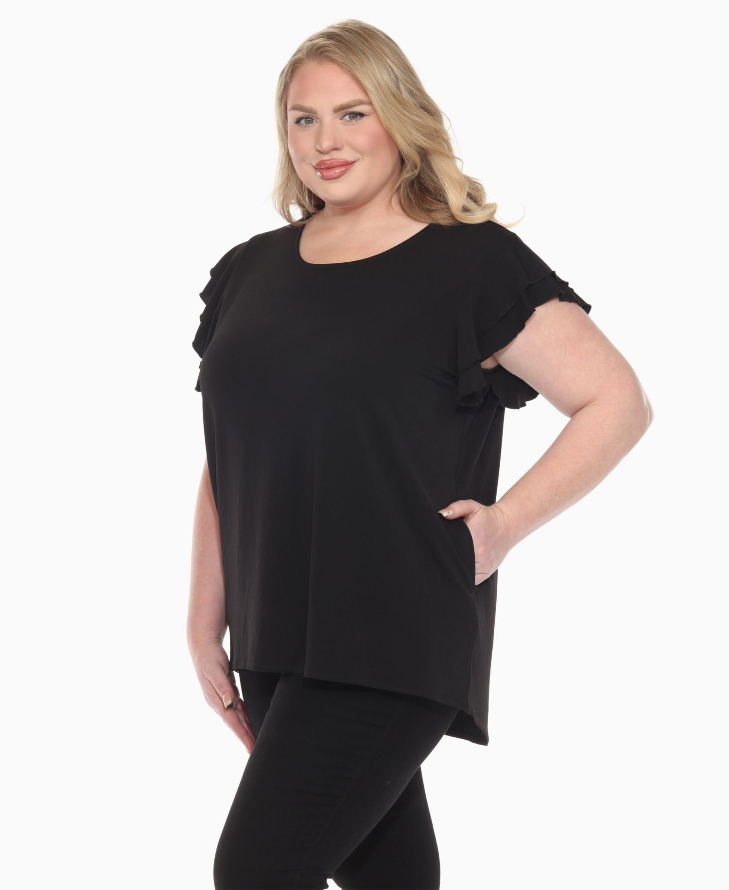Plus Size Ruffled Sleeve Solid Top