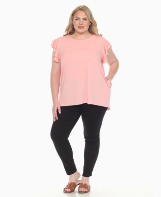 Plus Size Ruffled Sleeve Solid Top