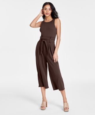 Bar III - Women's Sleeveless Crewneck Tie-Waist Jumpsuit