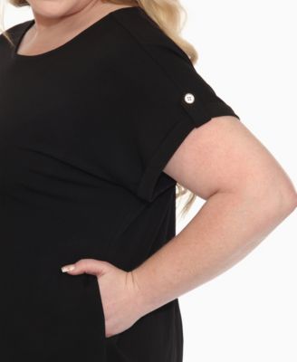 Plus Size Folded Short Sleeve Solid Top