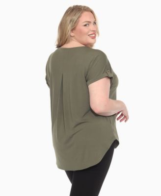 Plus Size Folded Short Sleeve Solid Top