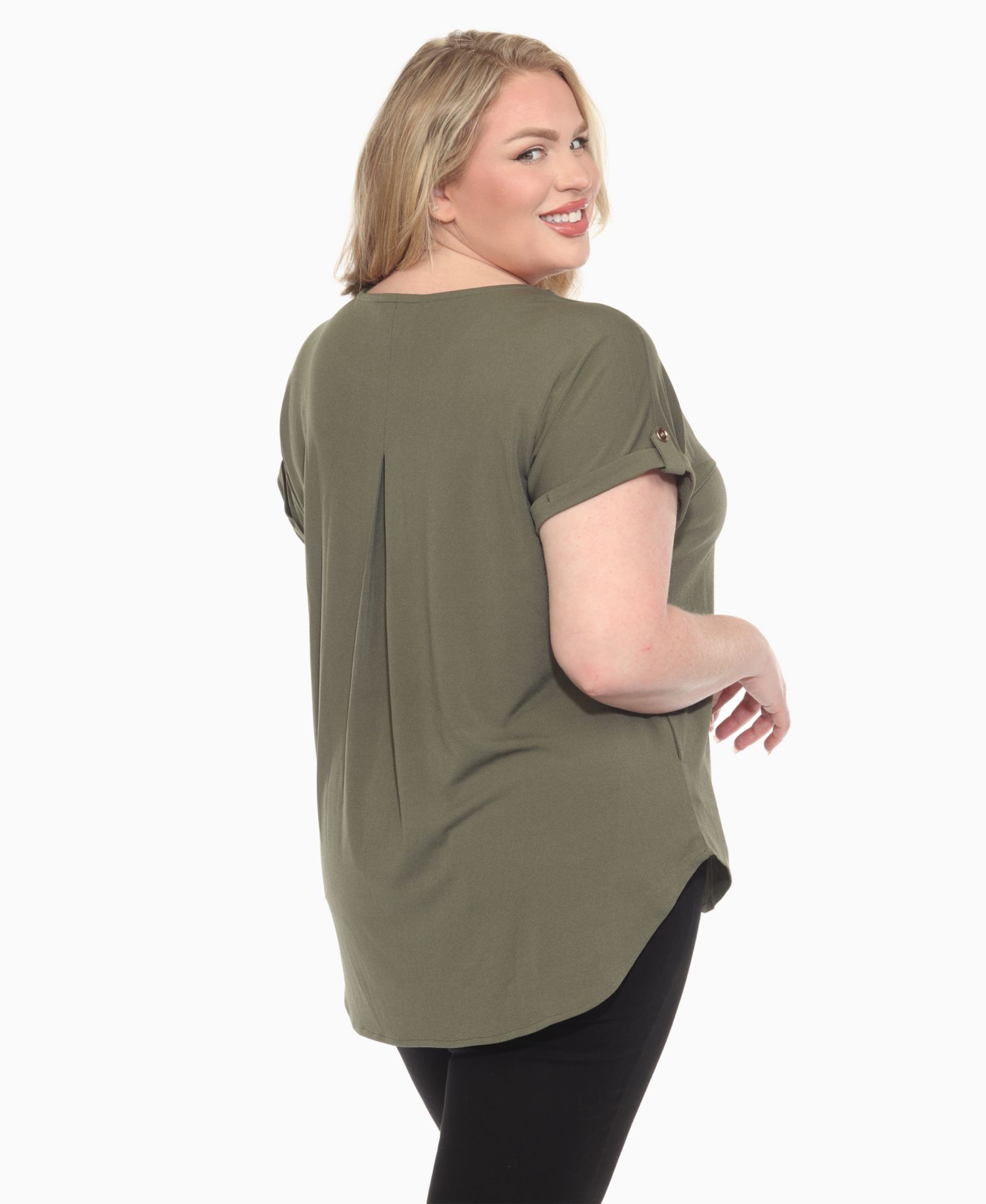Plus Size Folded Short Sleeve Solid Top