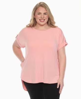 Plus Size Folded Short Sleeve Solid Top