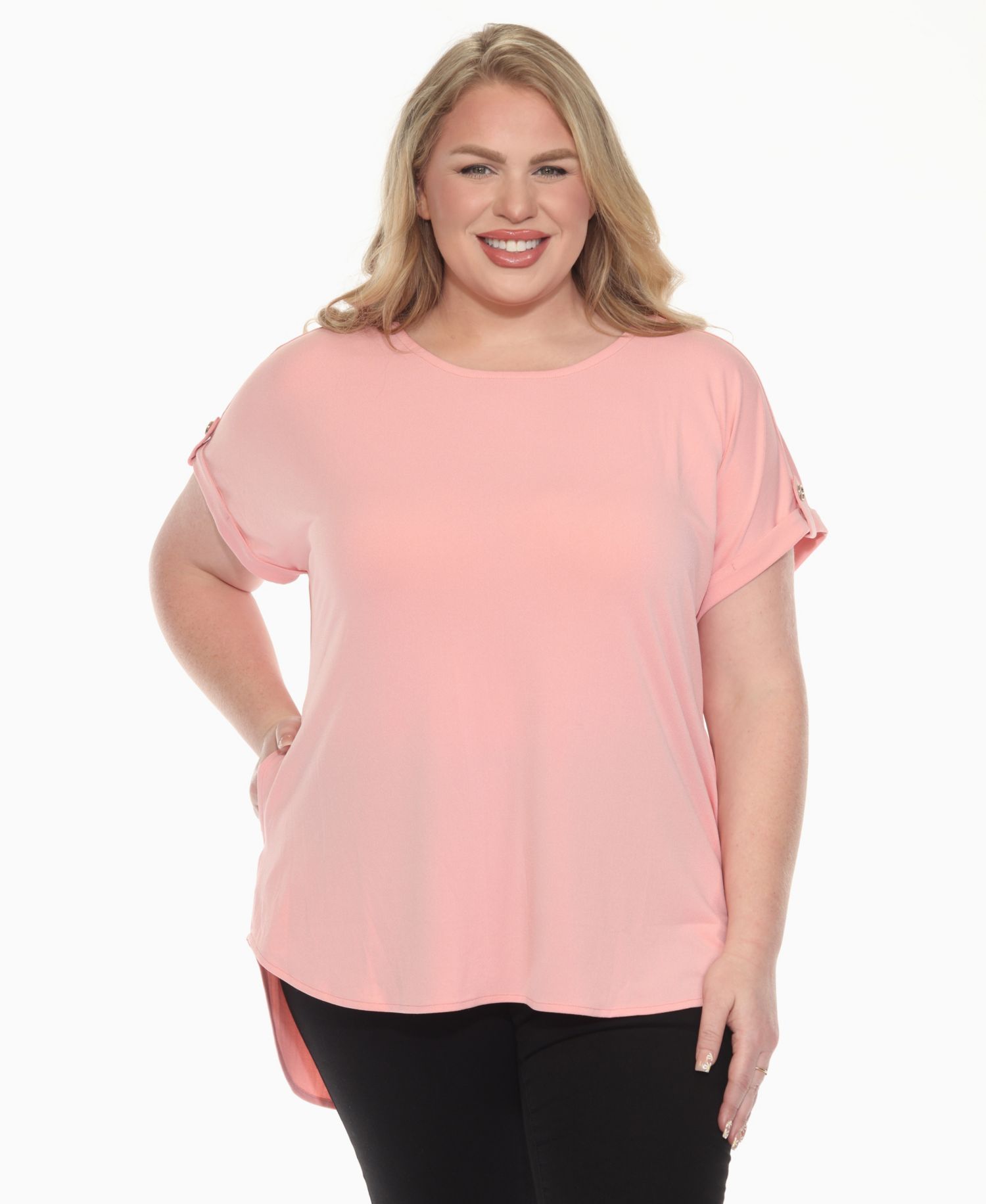 Plus Size Folded Short Sleeve Solid Top