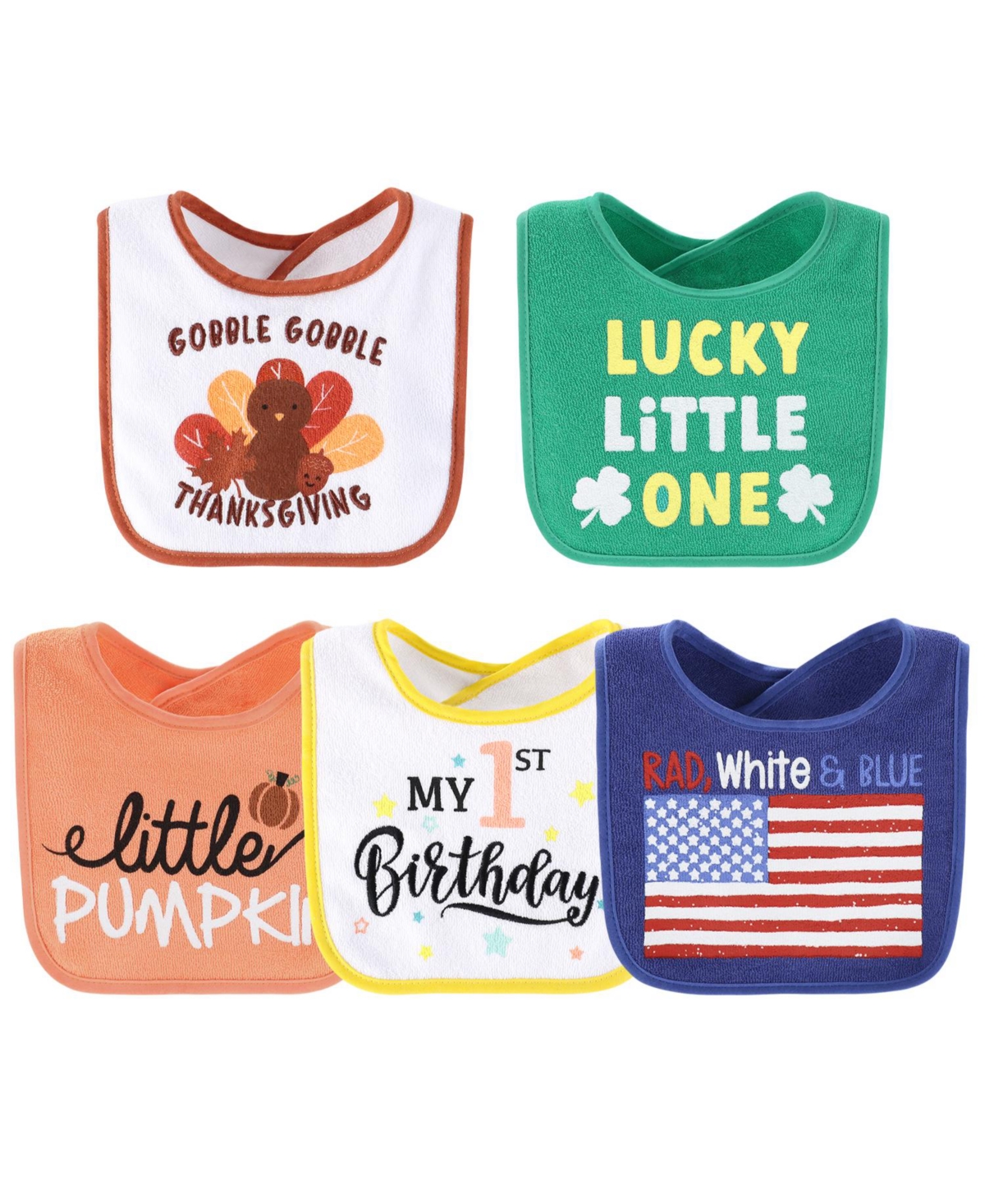 The Peanutshell Baby Girls Unisex Terry Bibs, 18 Pack for Feeding, Teething, or Drooling, Neutrals and Holiday Theme