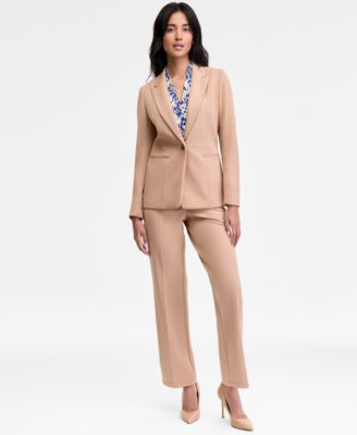 Peak Lapel Blazer V Neck Top Faux Fly Pants