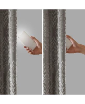 Mirage Knitted Jacquard Damask Total blackout curtains for bedroom, Silver grommet top fit up to 1.25 inches rod Single Curtain Panel for Living Room, Width 50 length 108 inches, Pitch Black Ambiance Navy 1 Window Panel