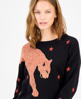 Women's Star-Print Cheetah Graphic Sweater