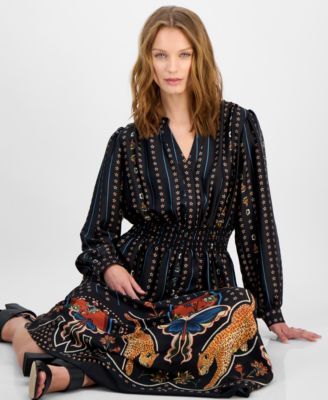 Women's Printed Smocked Midi Dress