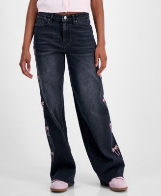 Juniors' Ultra 90s Bow-Embroidered Jeans