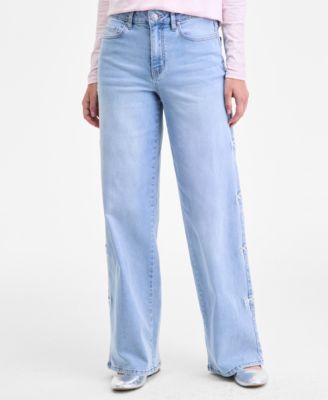 Juniors' Ultra 90s High-Rise Bow-Trim Jeans 