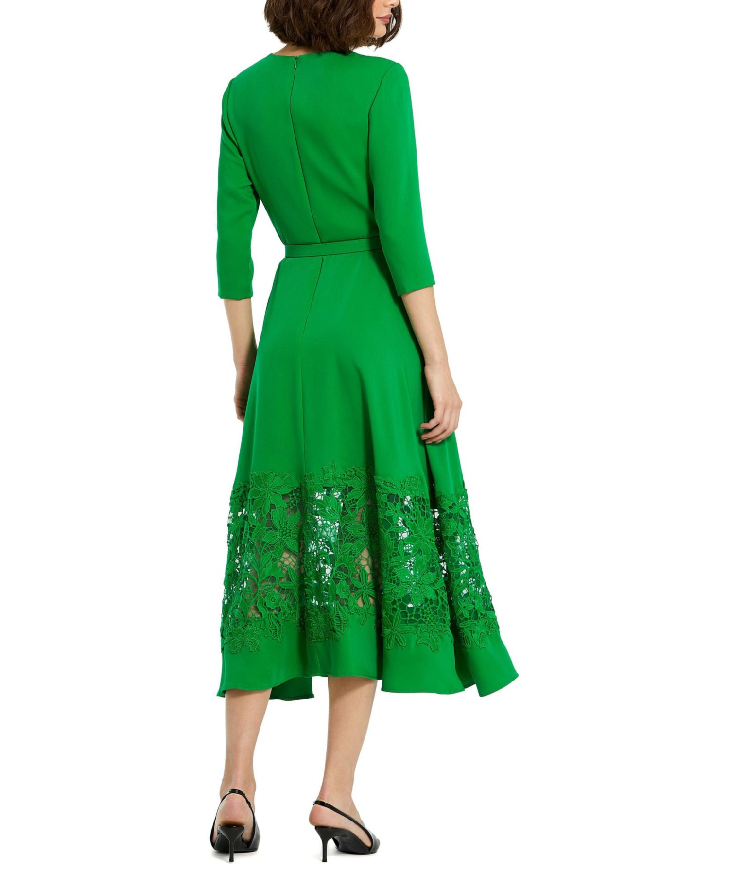 Women's Crepe Boat Neck Applique Cut Out Detail Midi Dress