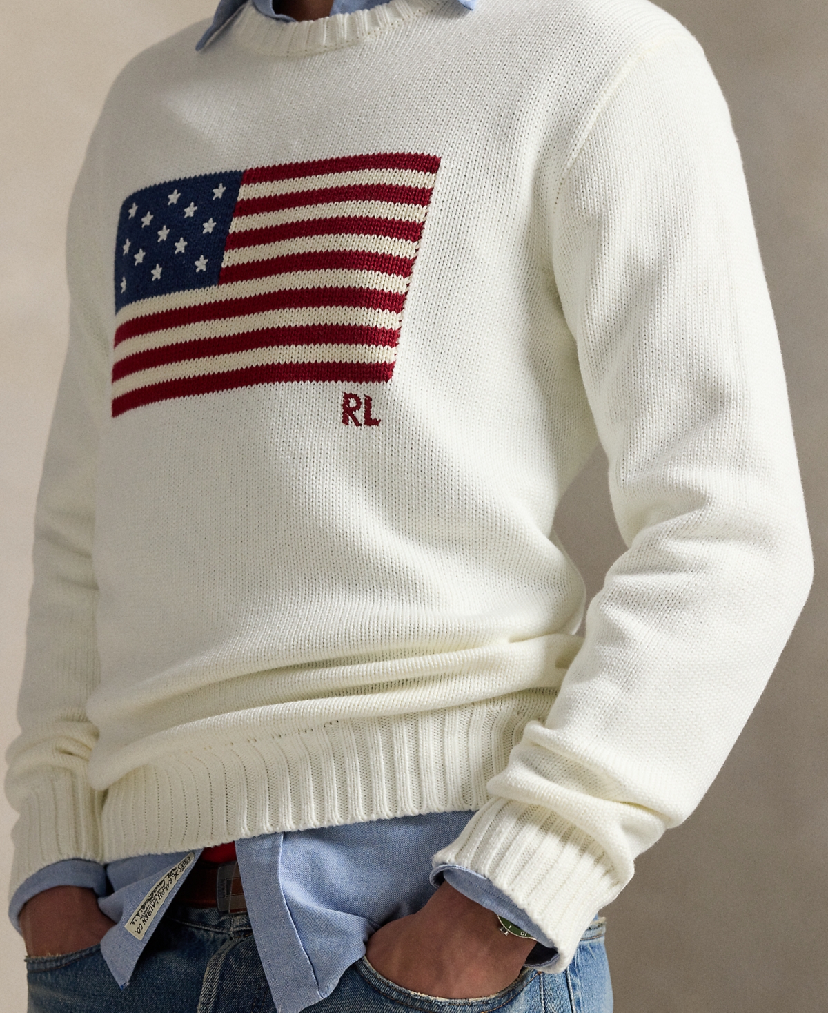 Polo Ralph Lauren Unisex The Iconic Flag Sweater In White