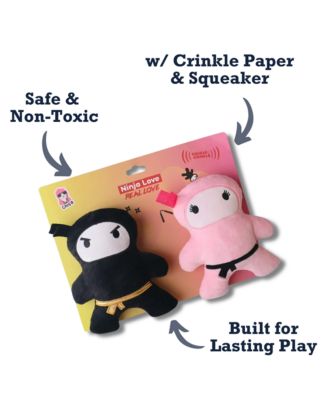 Pink & Black Ninja Love Plush Dog Toy Gift Set – with Squeaker & Crinkle Paper for Fun Play, Durable for Chewing, Perfect for Playtime and Cuddles