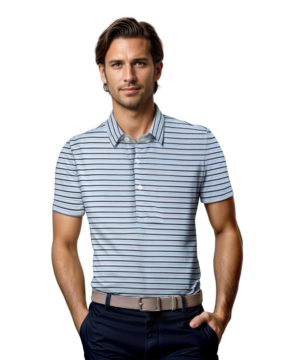 Men's Cotton/Lyocell Stripe Polo, Blue - Blue