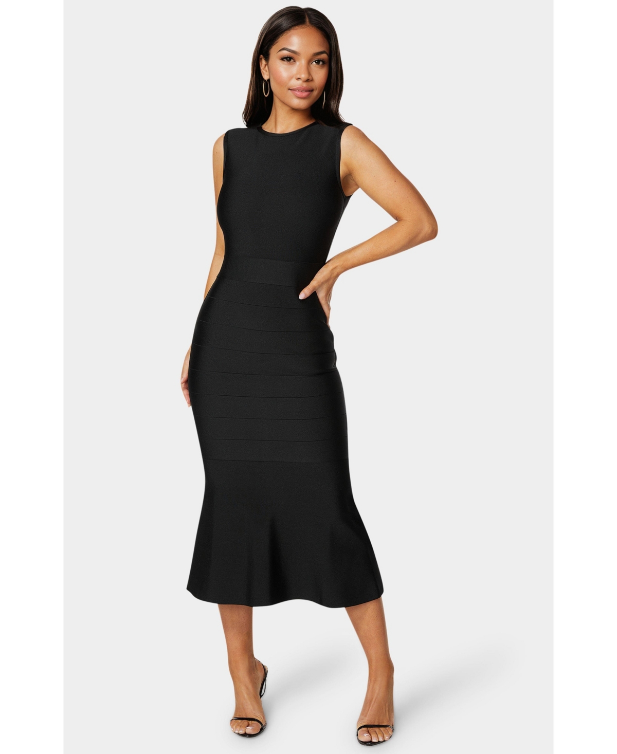 Women's Cap Sleeve Bandage Flounce Dress - Black