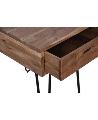 Rollins Solid Acacia End Table with Drawer Hairpin Metal Legs Rustic Wood Side Table