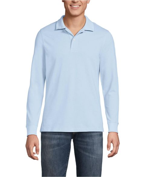 Мужское поло Lands' End Long Sleeve Mesh Polo Shirt, цвет: Синий