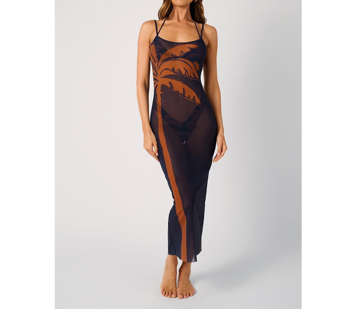 Women's Mesh Scoop Maxi Slip Dress - Mid blue/clay