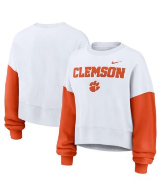 Nike - Women's White Clemson Tigers Oversized Color-Block Pullover Sweatshirt